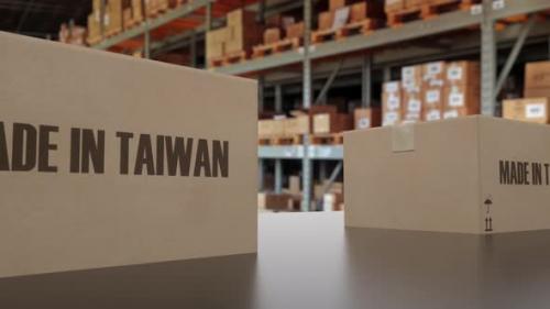 Videohive - Boxes with MADE IN TAIWAN Text on Conveyor - 36394533
