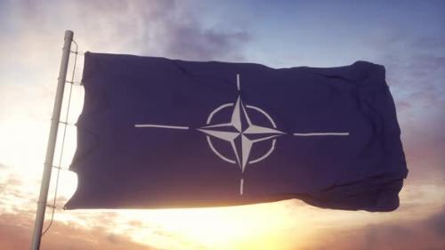 Videohive - NATO North Atlantic Treaty Organization Flag Waving in the Wind Sky and Sun Background - 36394574