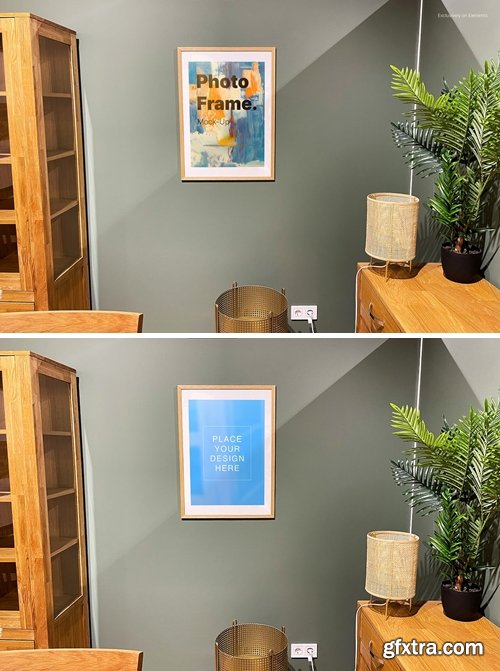 Wooden Photo Frame Mockup in the Home Interior