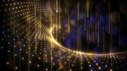 Videohive - Elegant Glowing Gold Array Landscape Looping Background with Purple Bokeh - 36426659