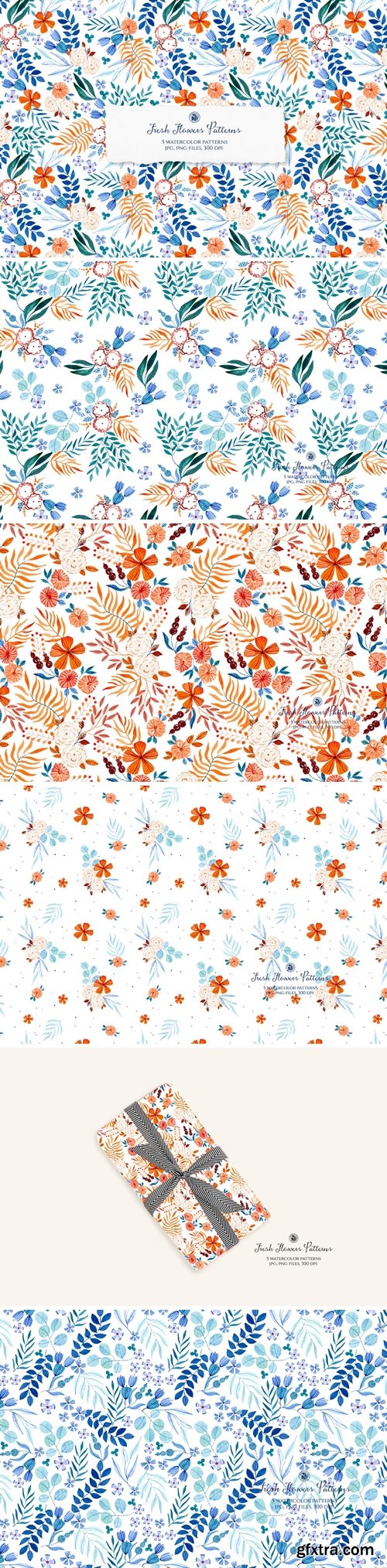 Fresh Flowers Watercolor Patterns Collection