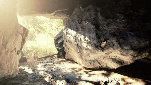 Videohive - Big Dark Cave and Sun Light From Jungle Forest - 36513184