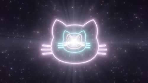Videohive - Cat Face Head Shape Outline Glow Neon Light Tunnel Fluorescent Portal - 4K - 36513568