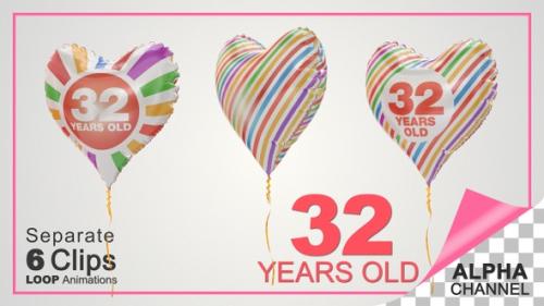 Videohive - 32nd Birthday Celebration Heart Shape Helium Balloons - 36552307