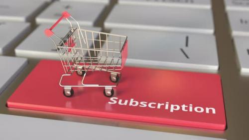 Videohive - Subscription Text on Keyboard and Boxes in Small Shopping Cart - 36605359