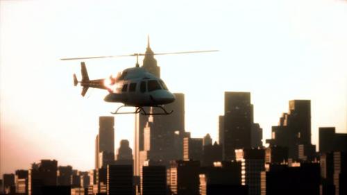 Videohive - Silhouette Helicopter at City Scape Background - 36679786