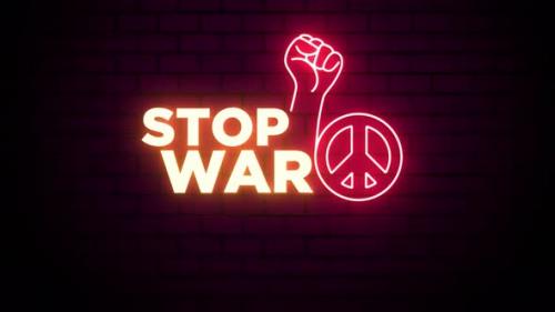 Videohive - Stop War Neon Sign on Brick Wall - 36640583