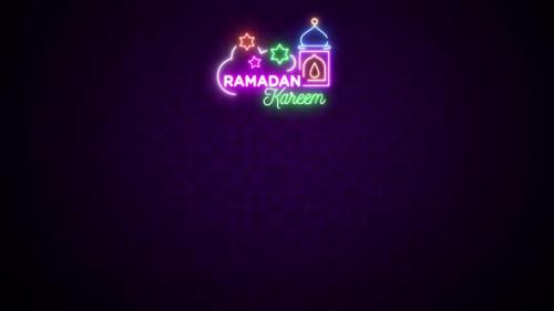 Videohive - Ramadan Kareem Neon Sign on Brick Wall - 36640589