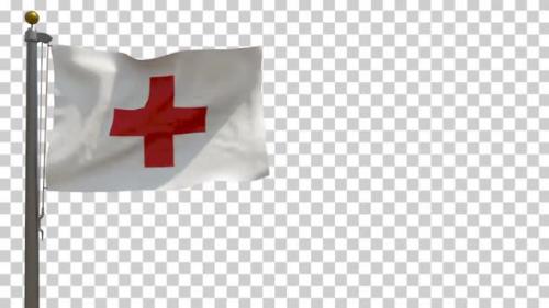 Videohive - Red Cross Flag on Flagpole with Alpha Channel - 4K - 36664024