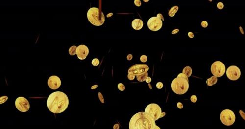 Videohive - Near cryptocurrency golden coin falling rain loop - 36639899
