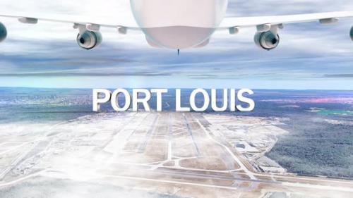 Videohive - Commercial Airplane Over Clouds Arriving City Port Louis - 36643212