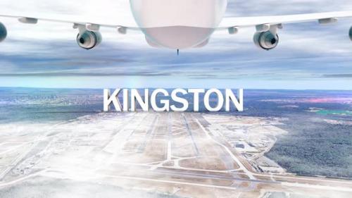 Videohive - Commercial Airplane Over Clouds Arriving City Kingston - 36643228