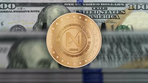 Videohive - Near cryptocurrency coins over Dollar banknotes loop - 36651644