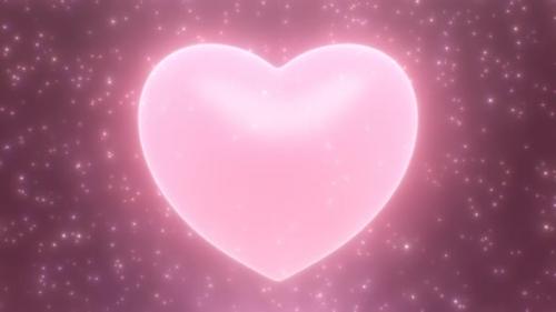 Videohive - Pretty Pink Heart Beats Spinning 3D Shape in Shiny Sparkle Dust Rain - 4K - 36698550