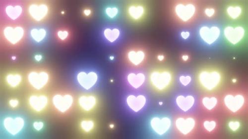 Videohive - Flashing Neon Hearts Light Grid Array Glowing Bright Rainbow Colors - 4K - 36698574