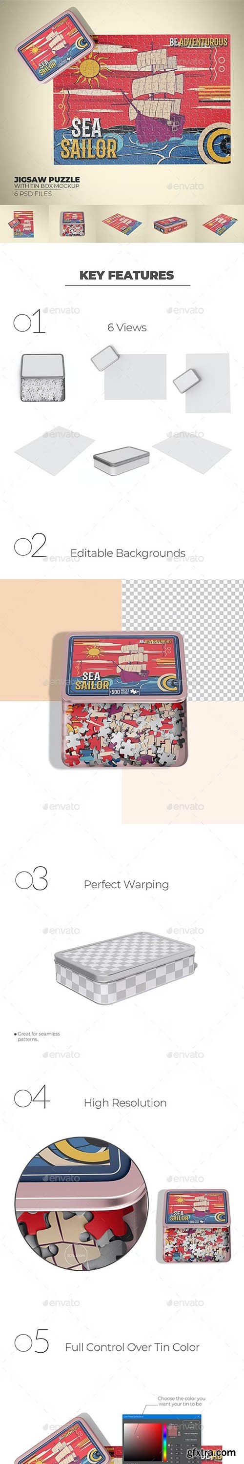 GraphicRiver - Jigsaw Puzzle Board With Rectangular Tin Box Mockup 36581388
