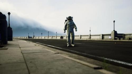 Videohive - Astronaut in Space Suit on the Road Bridge - 36782862