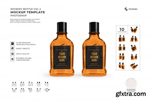 Whiskey Alcohol Glass Bottle Mockup Template Bundle 2