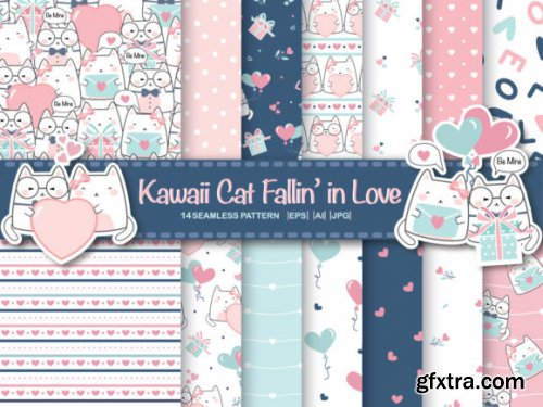 Digital Paper Pack Cats Fallin\' in Love