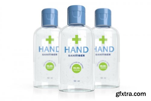 Hand sanitiser gel transparent plastic flackon 3d mockup