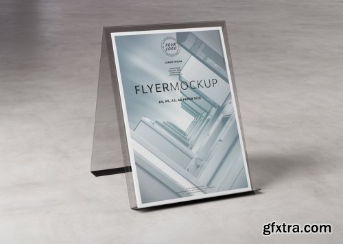 A4 flyer display stand concrete mockup