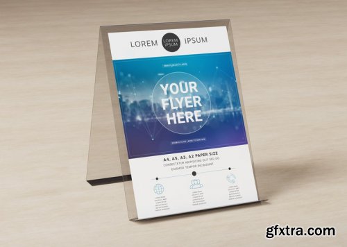 Brochure display stand wooden surface mockup