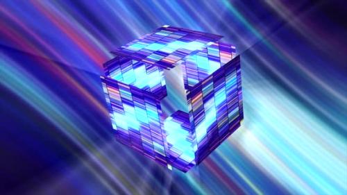 Videohive - Futuristic glowing cube on striped background - 36968543