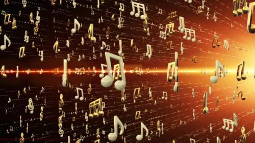 Videohive - Musical Notes Golden 4K Background - 36976222