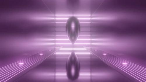 Videohive - Spinning Metallic Heart in Pink Glowing Neon Futuristic Mirror Room - 4K - 36997552