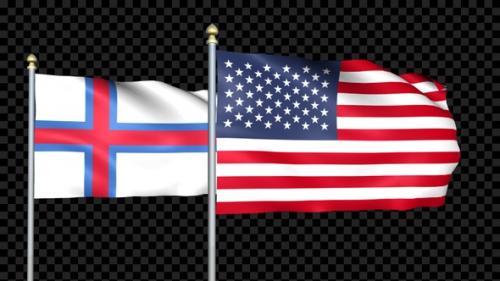 Videohive - Faroe Islands And United States Two Countries Flags Waving - 37001105