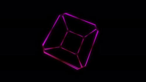 Videohive - Futuristic Neon 3d Cube Rotates on a Dark Background - 36948738