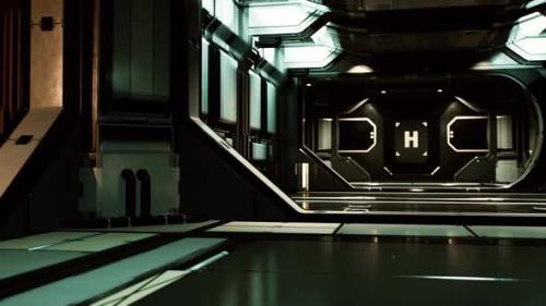 Videohive - Futuristic Interior of Spaceship Corridor with Light - 36974055