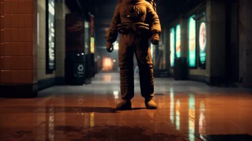 Videohive - Astronaut at Underground Metro Subway - 36974175