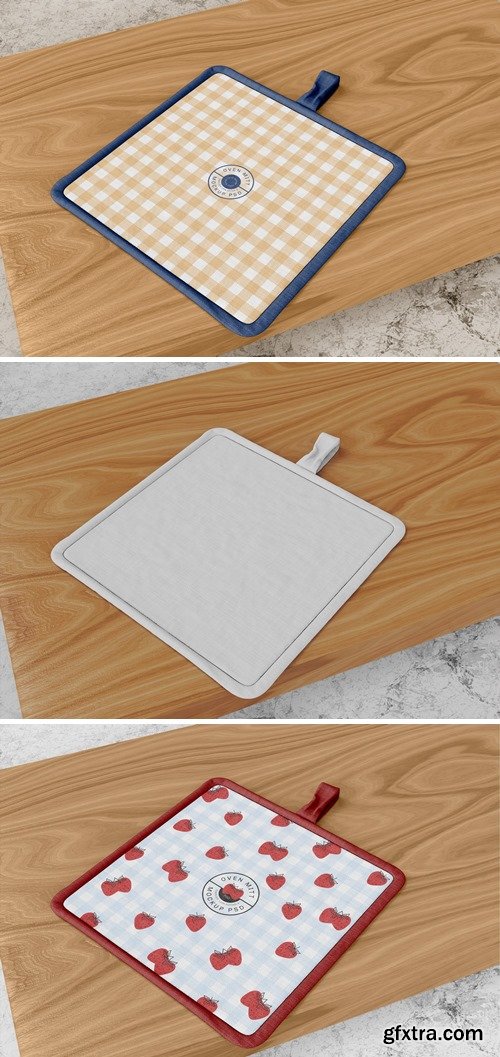 Potholder on Wooden Board on Marble Counter Top