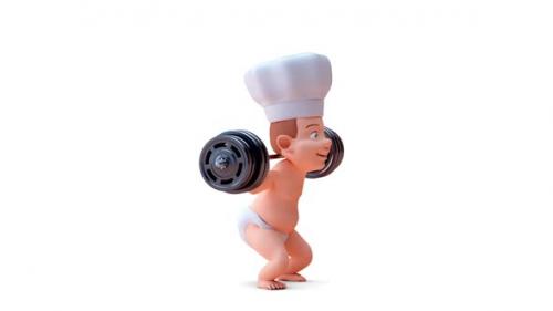 Videohive - Fun 3D cartoon of a baby lifting weights - 36749513