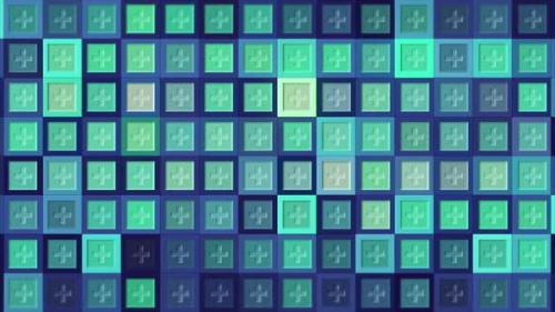 Videohive - Blue bright wall of blinking cubic shapes with the plus signs - 37130007