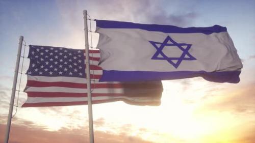 Videohive - Israel and United States Flag on Flagpole - 37126521