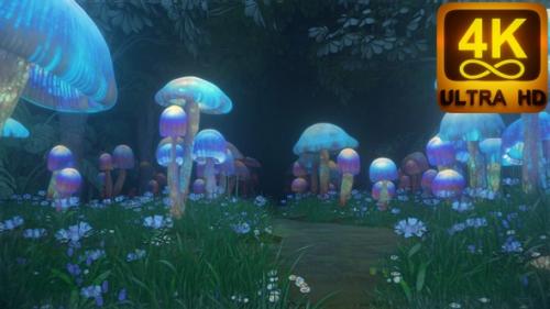 Videohive - Psychedelic 3D dancing in the forest magic mushrooms 120 bpm trippy psilocybin mushroom 4K Vj loop - 37123772