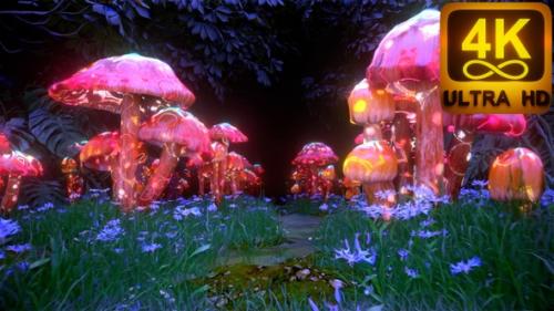 Videohive - Trippy Magic Mushrooms Forest 3D Psychedelic 4K Trance Colorful Pattern Flowers Background Beautiful - 37123774