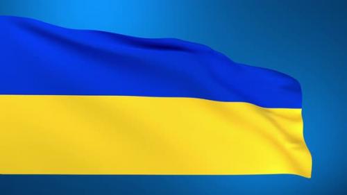 Videohive - 3D Animation of the UKRAINE Flag Waving on Blue Background 3D Rendering - 37070037