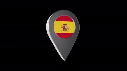 Videohive - 3d Animation Map Pointer With Spain Flag With Alpha Channel- 4K - 37234027