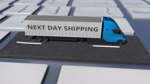 Videohive - Truck with NEXT DAY SHIPPING Text on the Computer Keyboard - 37335308