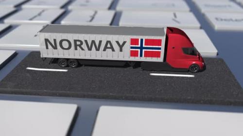 Videohive - Flag of Norway on Moving Truck and Computer Keyboard - 37335335