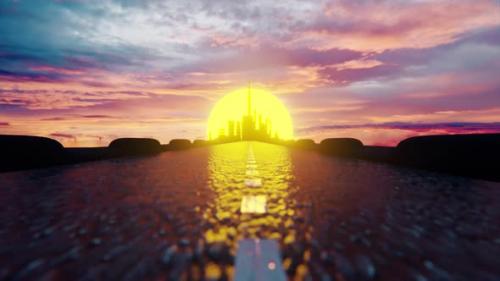 Videohive - Sunset And Driving To City On The Bridge II - 37330812