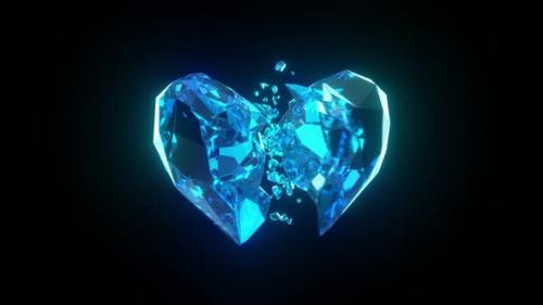 Videohive - Breaking Blue Ice Crystal Heart on Dark Background - 37345023