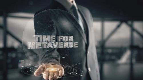 Videohive - Businessman with Time For Metaverse Hologram Concept - 37243137