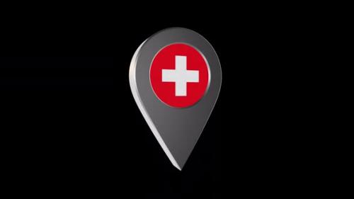 Videohive - 3d Animation Map Pointer With Switzerland Flag With Alpha Channel - 2K - 37243469