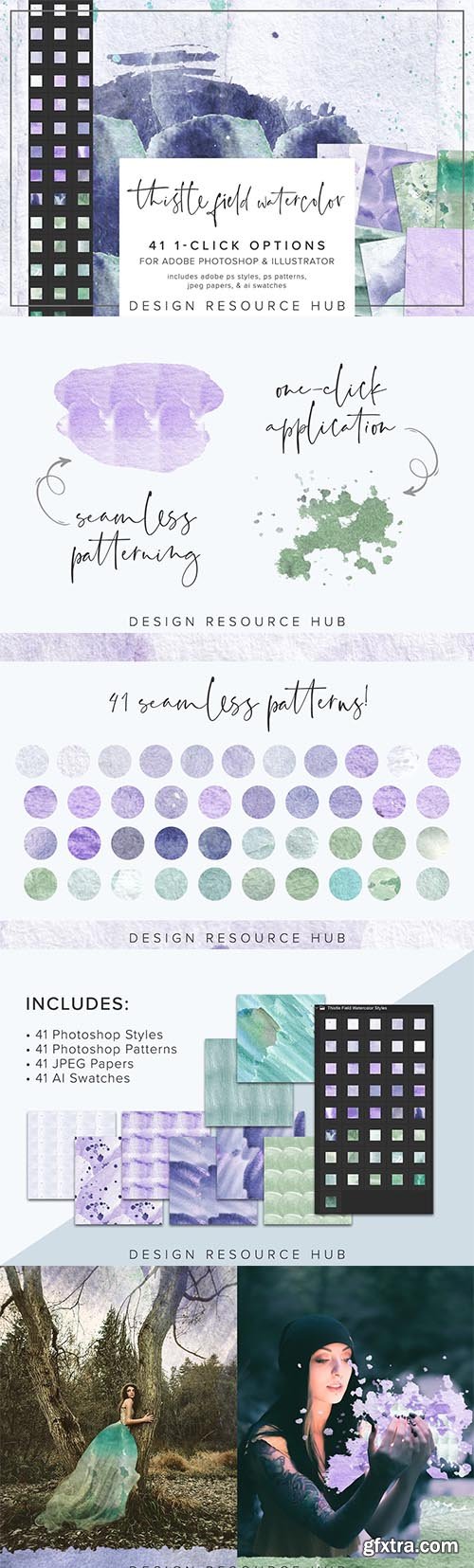 CreativeMarket - Thistle Field Watercolor PS Styles 6966102