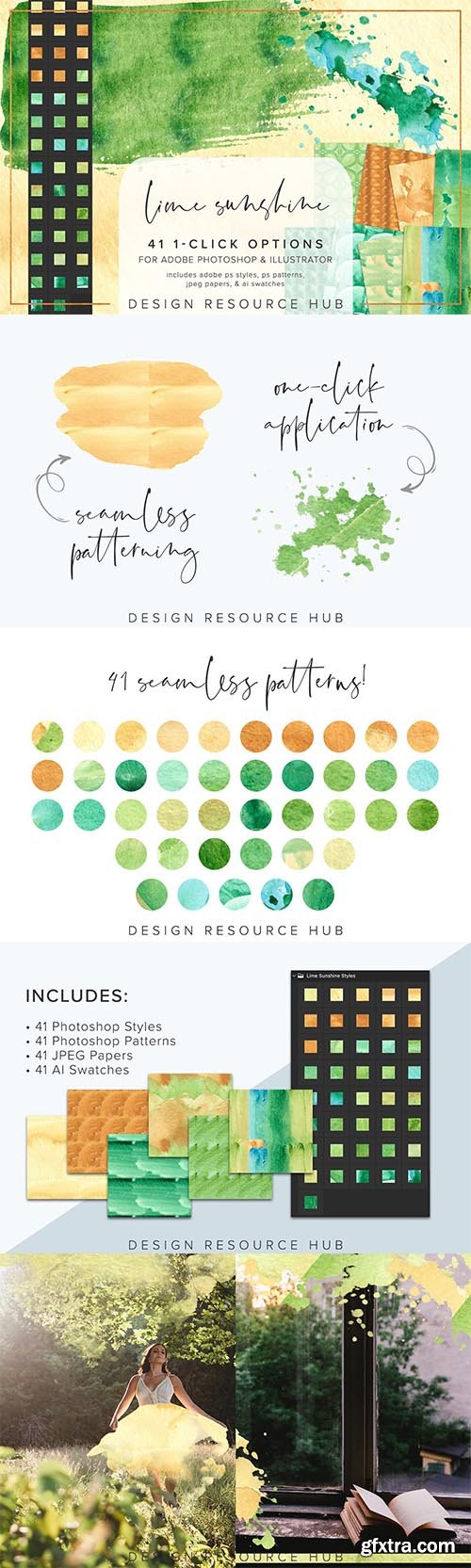 CreativeMarket - Lime Sunshine Watercolor PS Styles 6966083