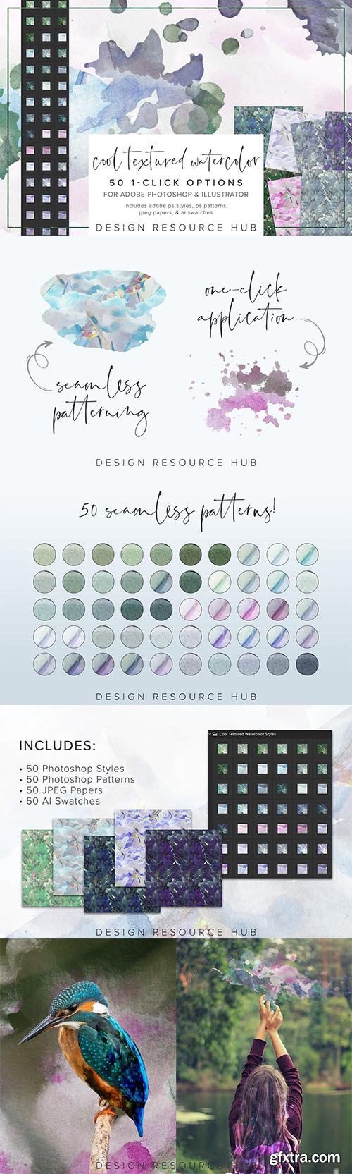 CreativeMarket - Cool Textured Watercolor PS Styles 6966015